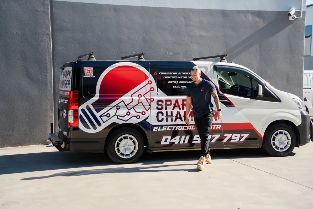Spark Chamber van at a commercial site